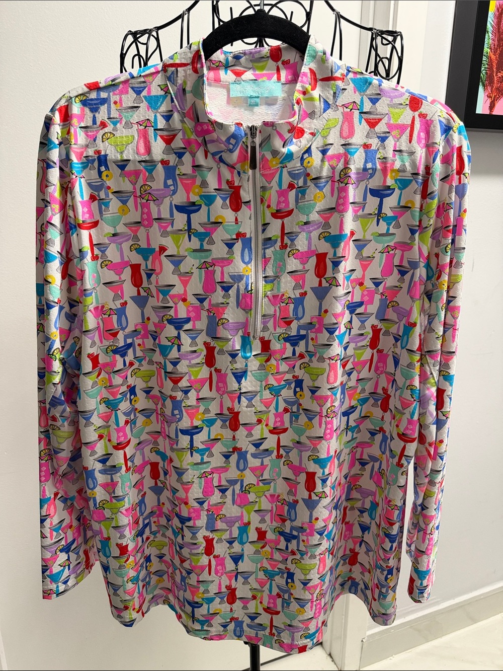Girls' Multicolor Cocktail-Print Long Sleeve Pajama Top